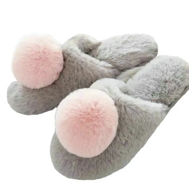 С героями мультфильмов Теплые плюшевые тапочки для женщин розового цвета/для