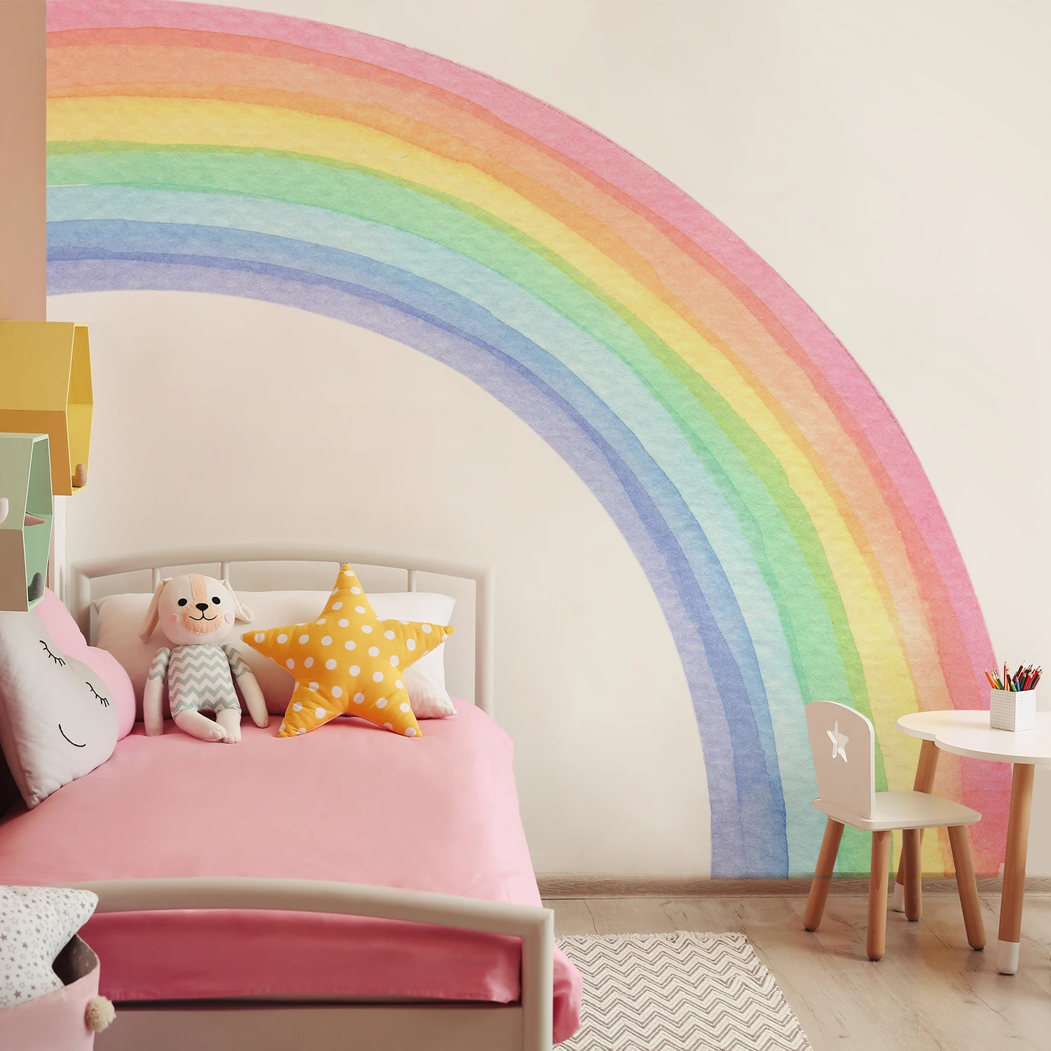 Большие акварельные радужные наклейки на стену для детской комнаты гостиной