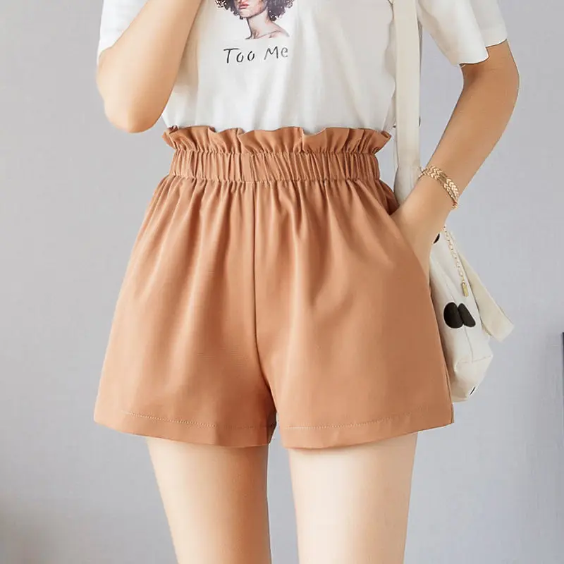 

С эластичной резинкой на талии с цветочным принтом Шорты «бутон» женские шорты с высокой талией для женщин летние 2021 новый корейский свобод...