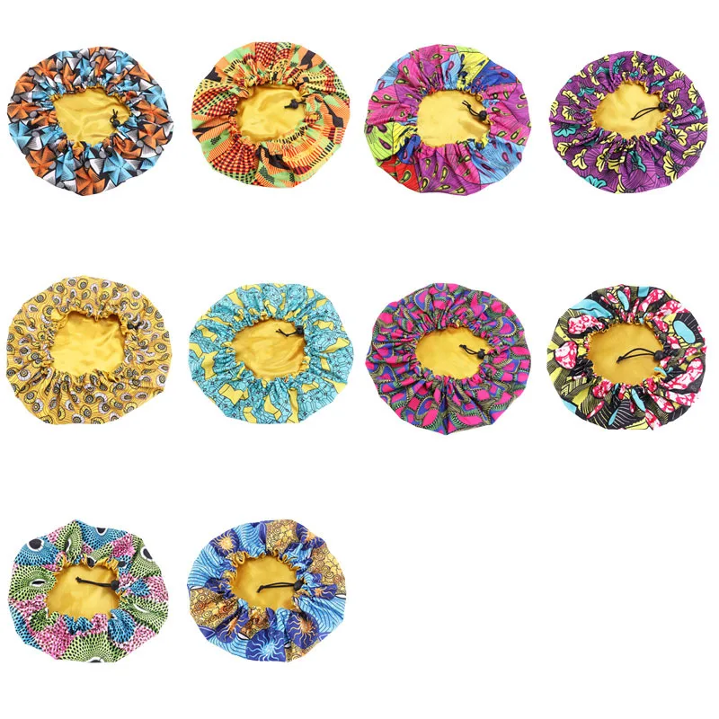 

New Double Layer Adjustable Extra Large Night Sleep Cap for kids African print Ankara Satin turban hat