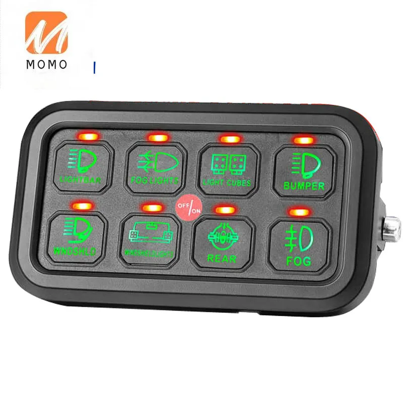 

12V 24V LED Waterproof 8 Gang RV Car Yacht Marine Boat Rocker Switch Panel with Circuit Breaker