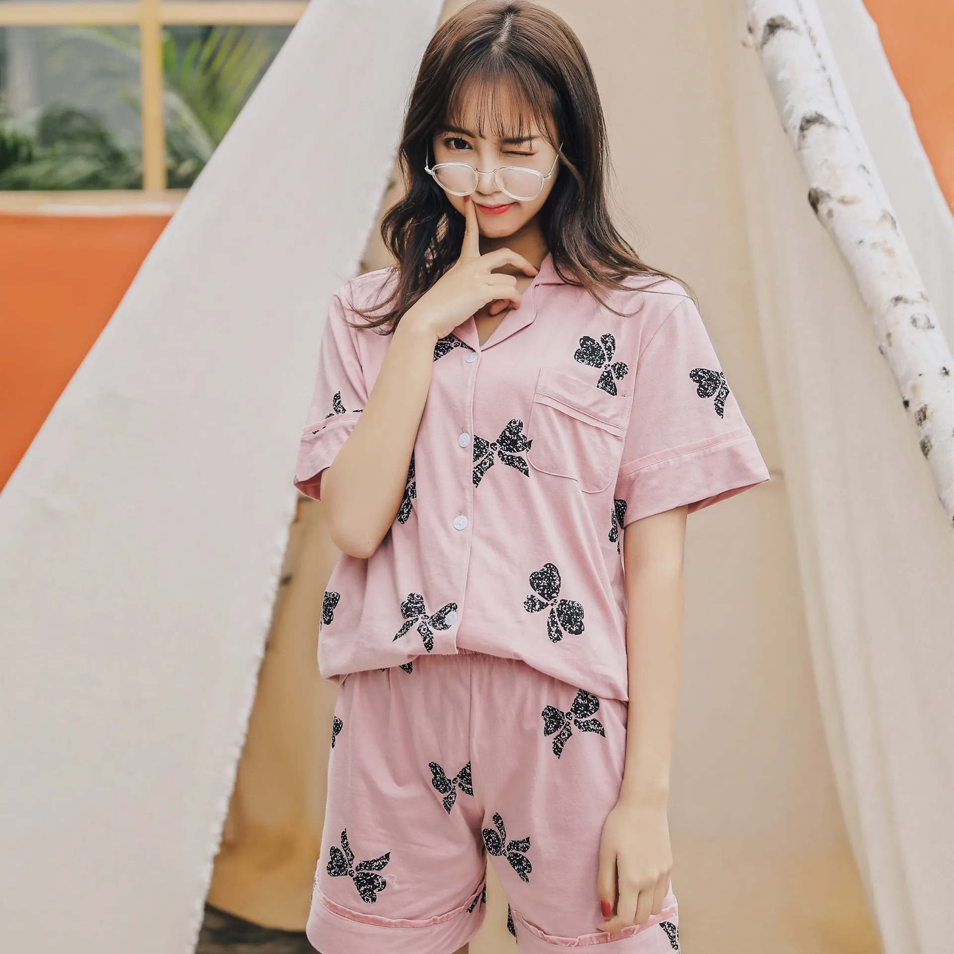 

Strawberry Printing Pajamas Suit Women Comfortable Cotton Breathable Cute Sweet Short-sleeved Woman Clothes Pajama Shorts