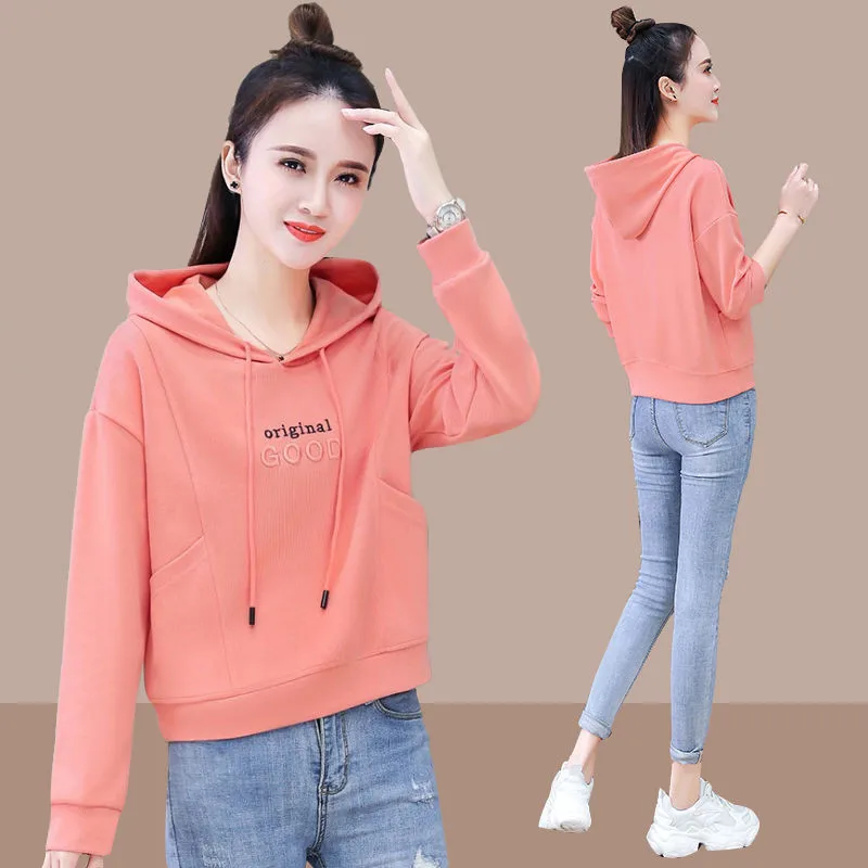 

Female New Korean Loose Pocket Long-Sleeved Sweater Shirt Women 2021 Springautumn Fashion Hooded Jacket Sweater Casual Coat A34