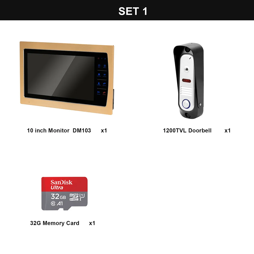 SET 1 HomeFong 10 дюймов видео домофон монитор HD IR камера ночного видения дверной звонок видео для домашней квартиры видео deurbel комплект - Цвет: SET 1