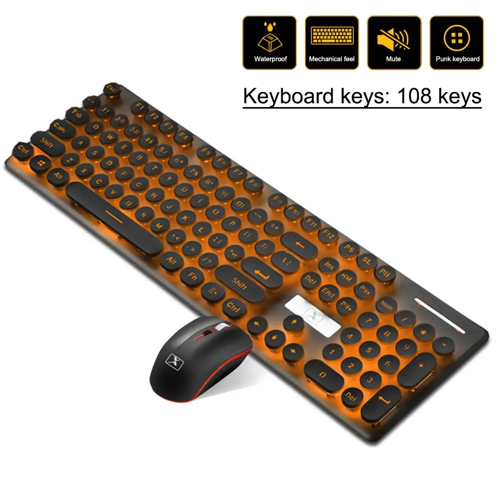 

USB Keypad Keypad 108 Key Backlit 1000DPI Mouse Laptop Orange Durable Luminous Keyboard Mouse Kit