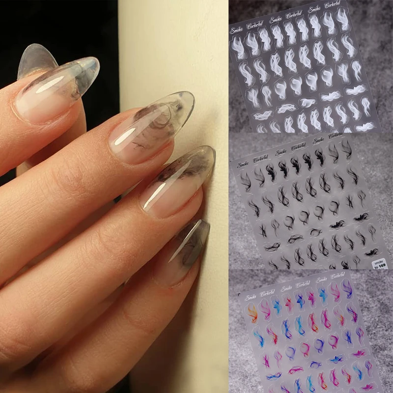 Marble Effect Nail Art Stickers Colorful Smoke Sumdge Dye Nail Stickers Nail Decals Adhesive Sticker Tattoo Sliders