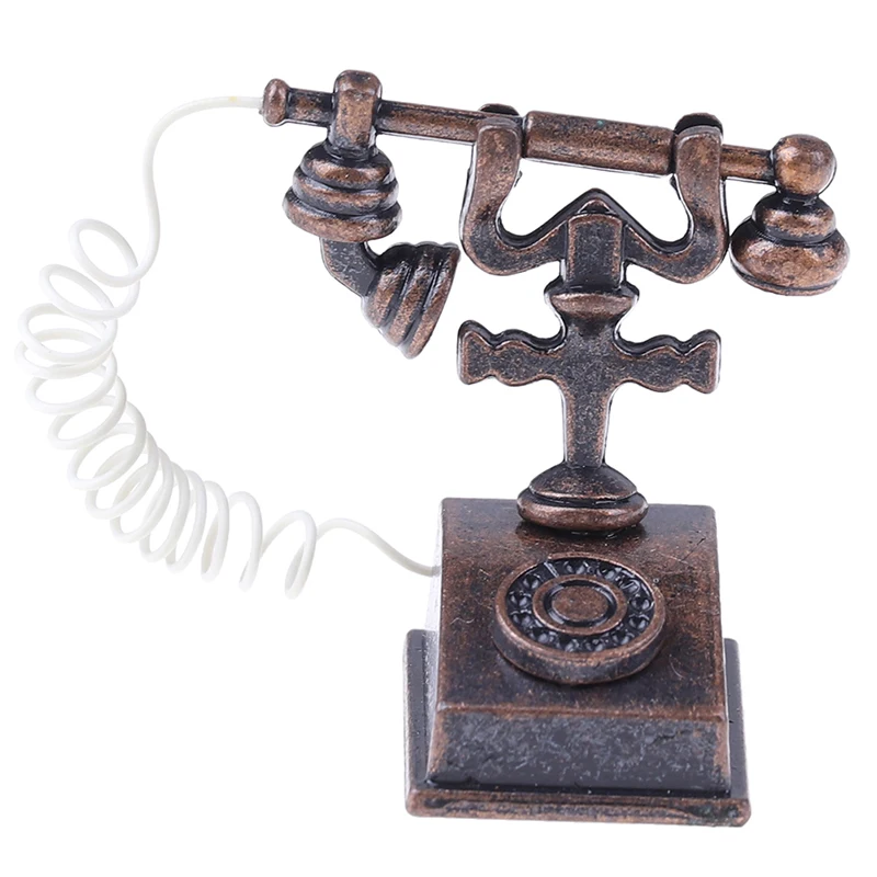 1:12 Миниатюрная модель телефона из сплава винтажный Вращающийся Ретро телефон