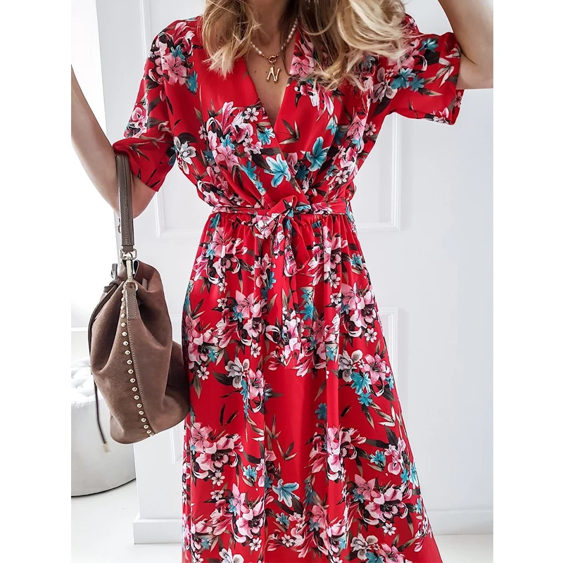 

Floral Boho Print Bohemian Maxi Long Dress Sexy Beach Deep V-neck 2021 Summer Women Party Mujer Sundress Girls Outwear G2783