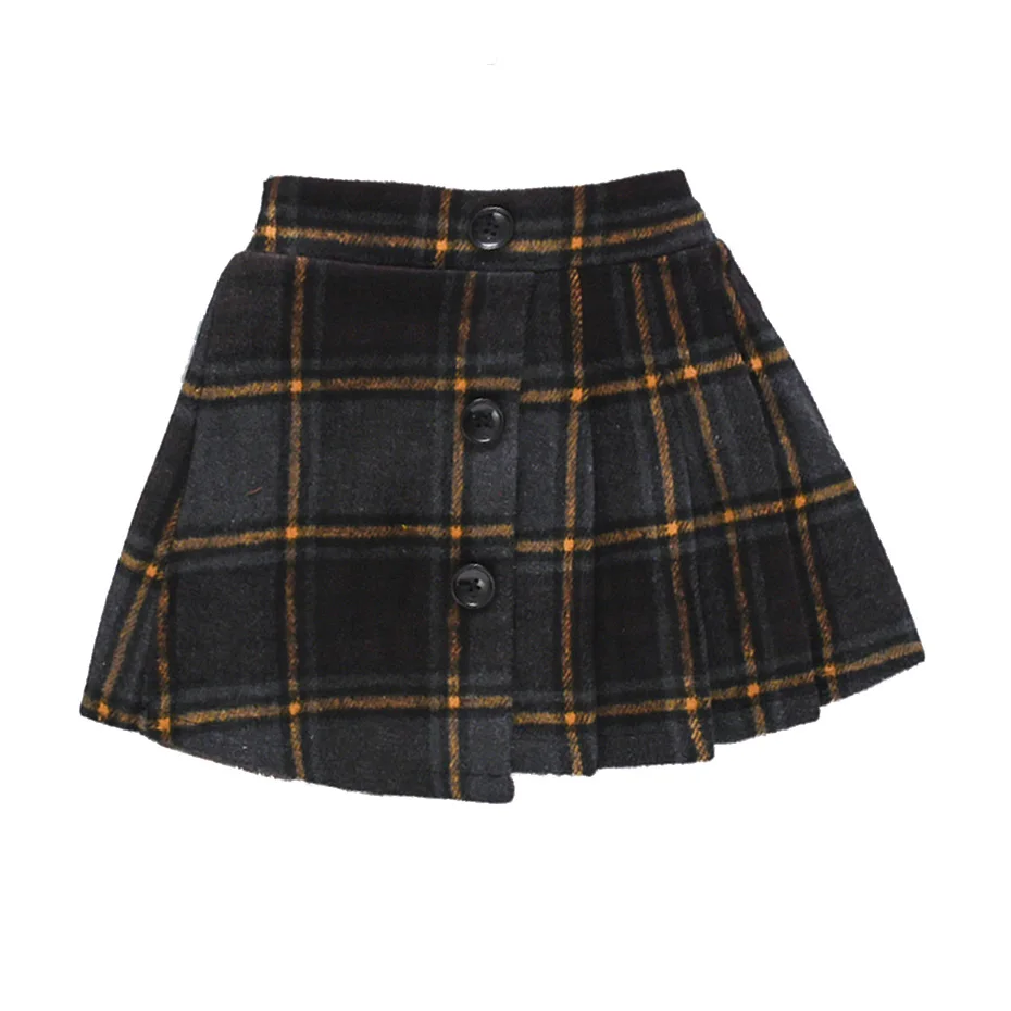 Юбка для девочек модная Клетчатая Шерстяная детская плиссированная юбка с