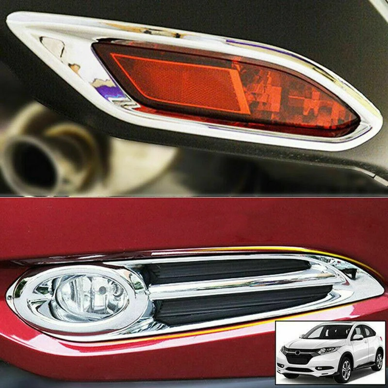 

4Pcs Car Front Fog Lamp Cover and Rear Fog Lamp Cover Frame Trim Strip for Honda HR-V HRV VEZEL 2016-2019