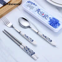 stainless steel tableware sets porcelain ceramic fork spoon chopsticks cutlery set chinese style tableware sets utensils