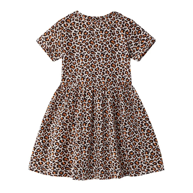 Jumping Meters Children's Leopard Print Girls Dresses Summer Collar Baby Cotton Clothes Short Sleeve Kids Tutu | Детская одежда и