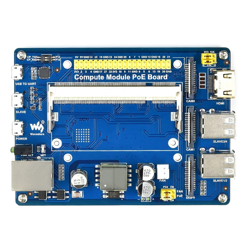 

Compute Module IO Board PoE Feature Power Over Ethernet Expansion Board for Raspberry Pi CM3 / CM3L / CM3+ / CM3+L