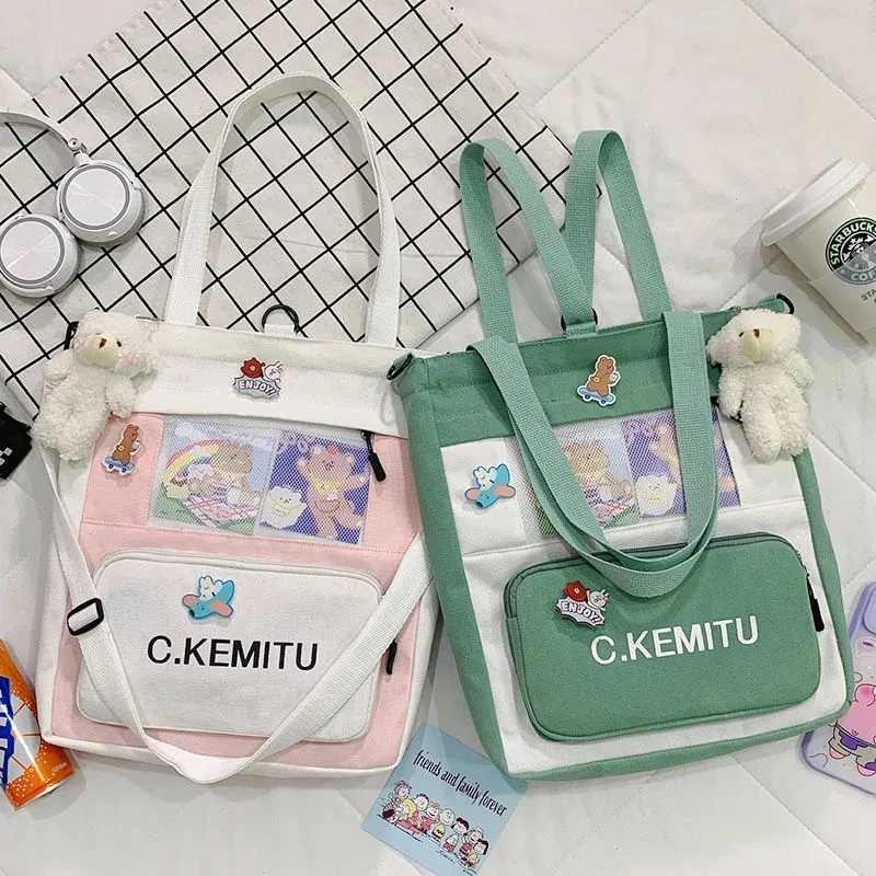 

2021 cute canvas bags women shopping bags kawaii shopper bags female handbag bags for girls students book hand bags school bags