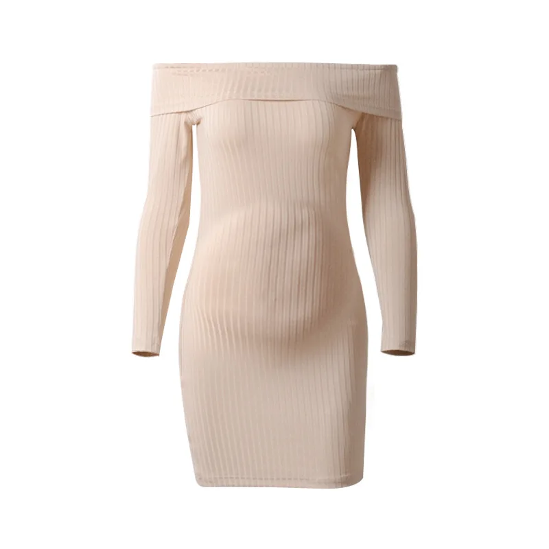 Новые Вязаные платья для беременных женщин Одежда без Плеч Весенняя осенняя