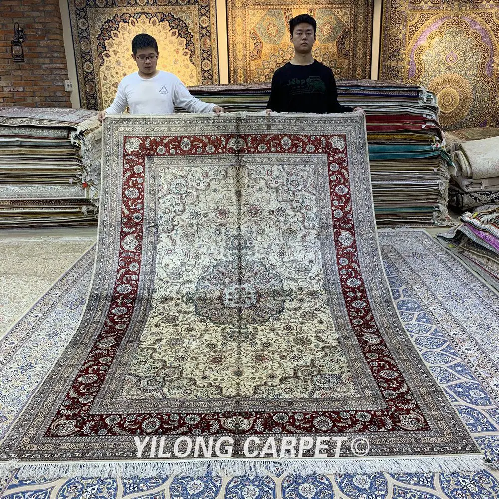 YILONG 6 'x 9' бежевый шелковый Традиционный персидский коврик ручной работы для