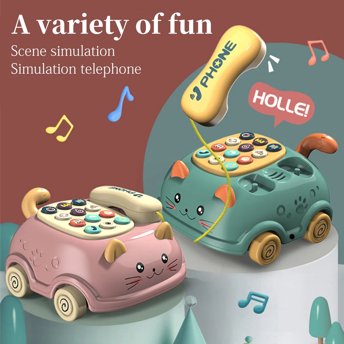 

Baby Montessori Electric Telephone Toys with 12 Functions Children Cute Cat Car Phone Baby Educational Toys