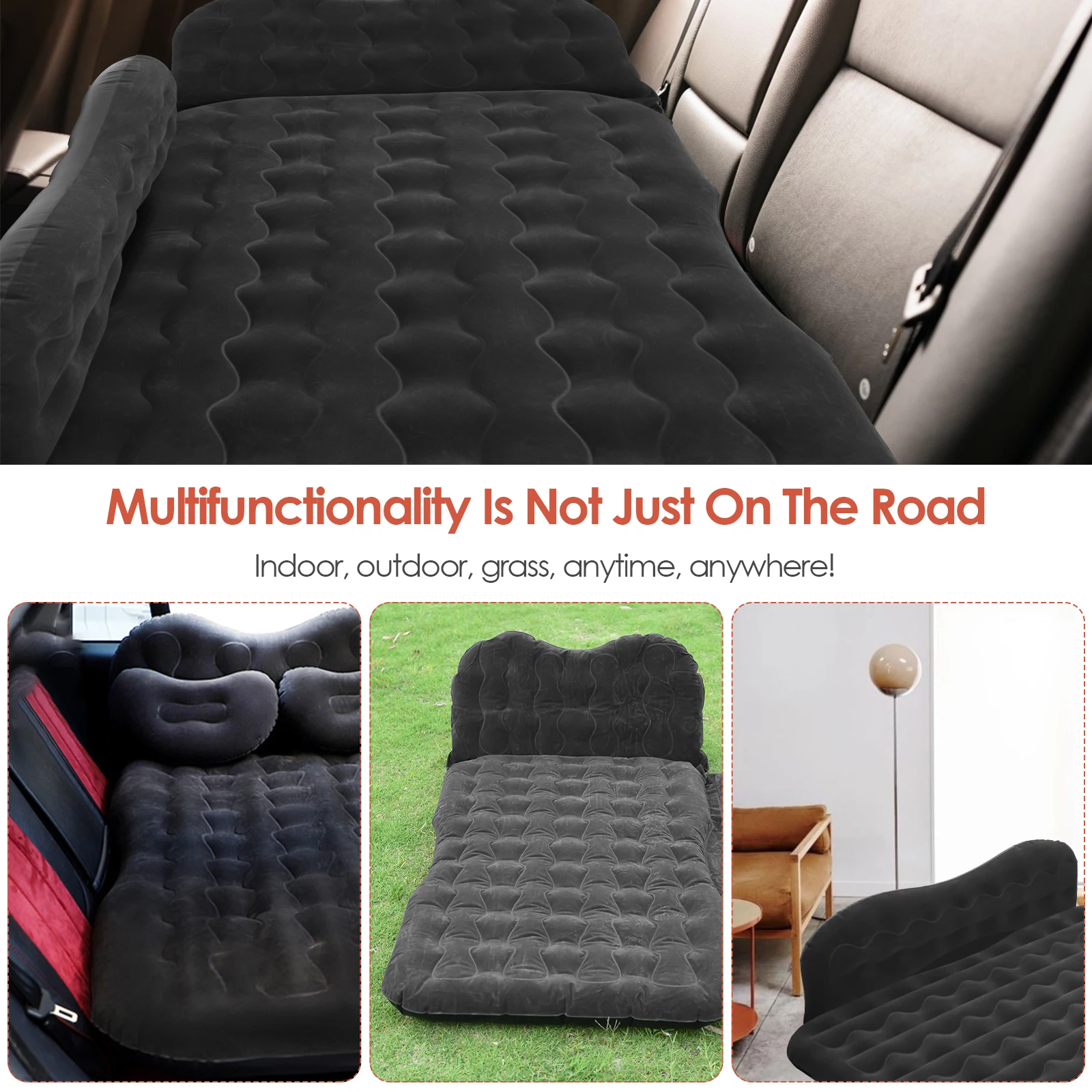 Автомобильный надувной матрас с двумя поддерживающими подушками и воздушным