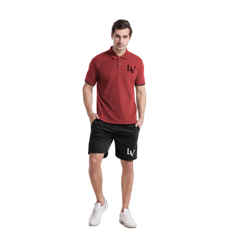 

Summer Men Short Sleeve Polo Shirt Casual Pure Cotton Lapel Sweatshirts+Sweatpants Two-piece Set Suit Direct Manufacturer S-XXXL