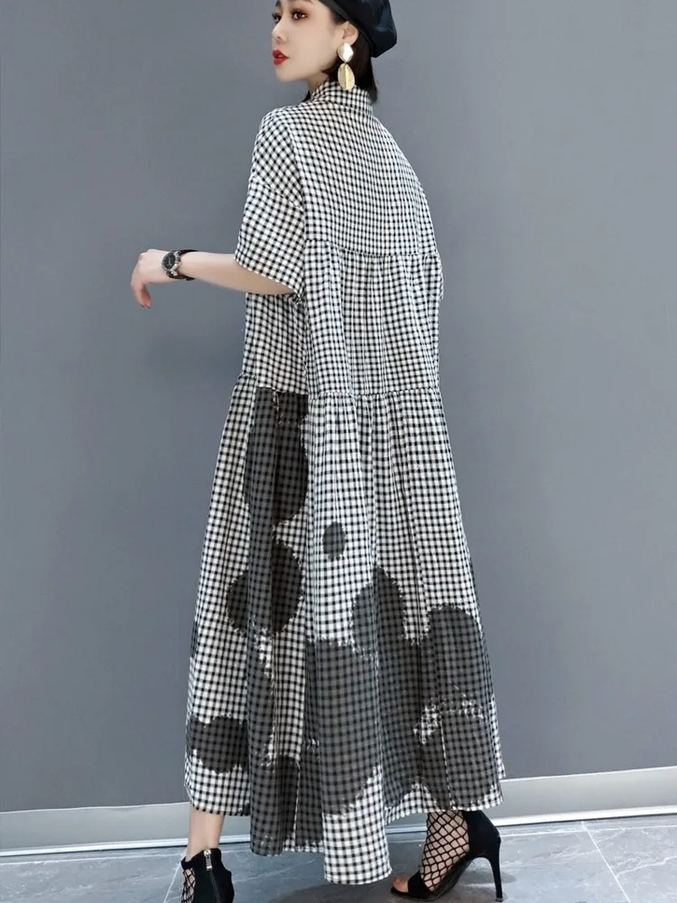 

IEQJ Women Temperament Contrast Color Plaid Shirt Dress New Lapel Long Sleeve Loose Fit Fashion Tide Spring Autumn 2021 3F1712