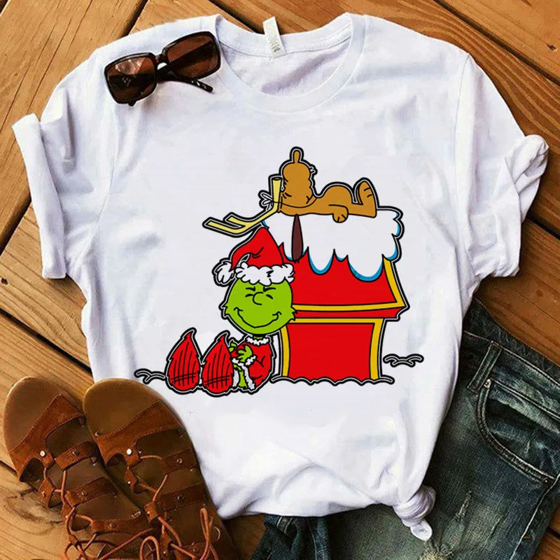 Grinch Shirt Funny Grinch T Shirt Women Cute Letter Grinch Tshirt Female Harajuku Printed White Tops Christmas Clothes images - 6