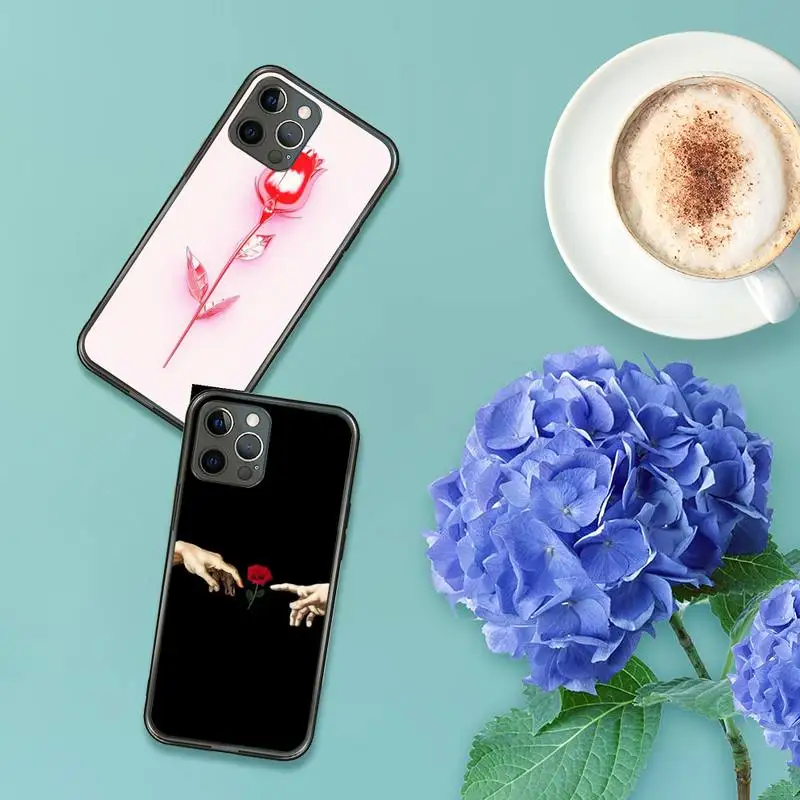 

cool rose Colorful Cute Phone Case For iPhone 7 8 11 12 X XS XR MINI Pro Max Plus Retro Black Grey clear transparent