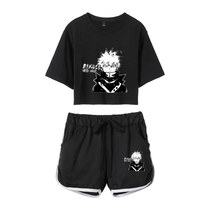 

Anime My Hero Academia Cosplay Costume No Buko Hero Women Teens Girls Set Summer Print Crop Short Sleeve Shorts Academy Shirt