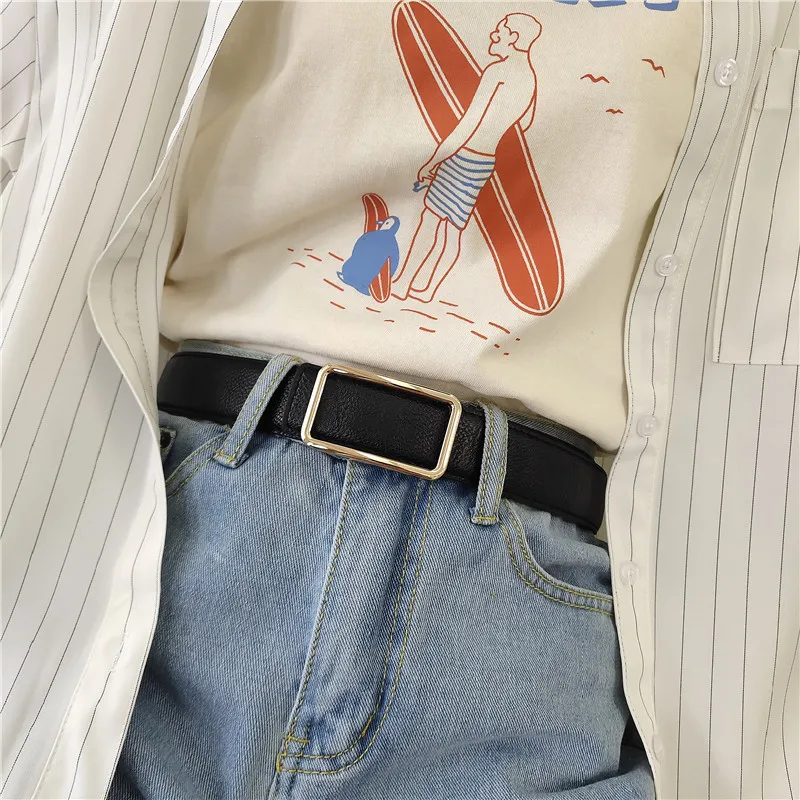 

Студенческий ремень, элегантный простой Универсальный женский джинсовый ремень, модный и индивидуальный тонкий черный ремень в Корейском ...