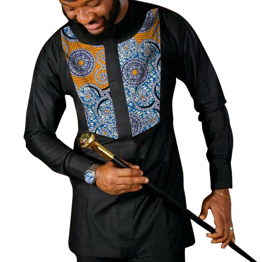 Модная рубашка с принтом Дашики топы длинными рукавами лоскутные мужские