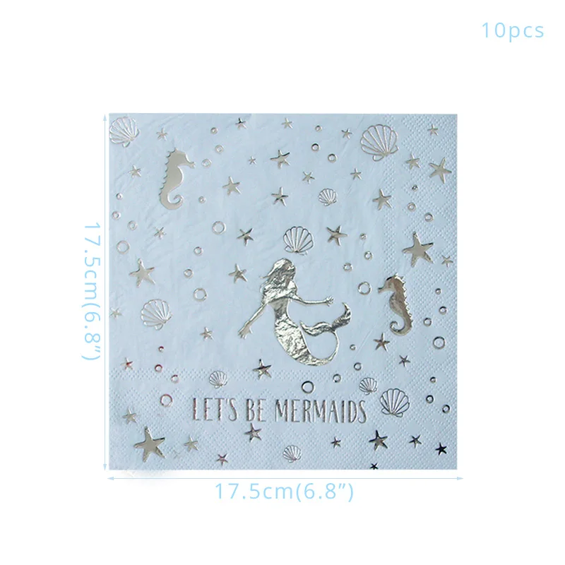 10pcs napkins Русалка вечерние украшения Блеск "с днем рождения" баннер Праздничная гирлянда для дня рождения овсянка флаги тарелки чашки, ребенок, душ принадлежности - Цвет: 10pcs napkins