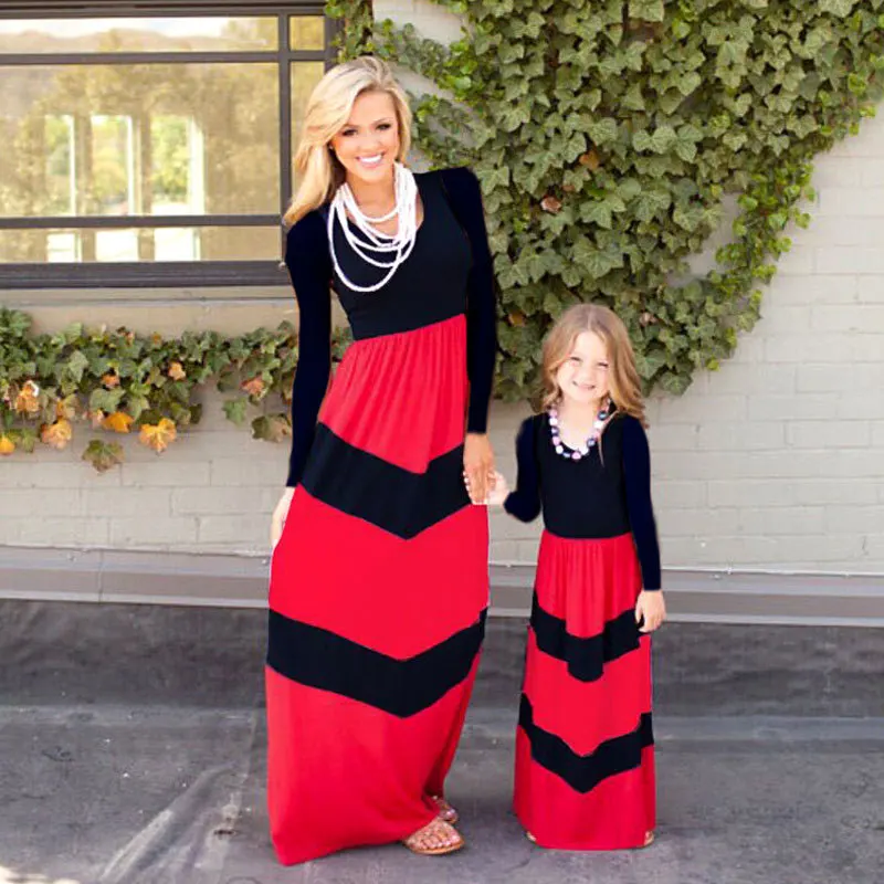 

Mommy And Me Dress Fashion Long Sleeve Autumn Dresses Mother & Kids New Striped Mother Daughter Dresses Family Matching Outfits