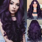 Темный пурпурный цвет, натуральные волнистые синтетические волосы, кружевной передний парик, без клея, термостойкие волосы, натуральные волосы, линия волос
