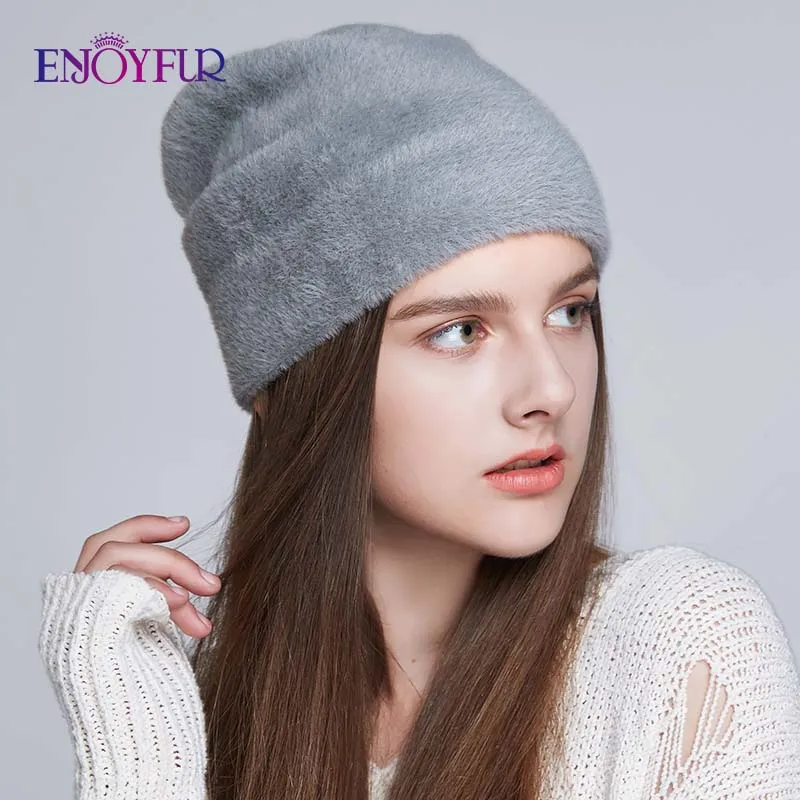ENJOYFUR, женские шапки для зимы, имитация шерсти, толстые шапки для женщин, одноцветные, новые брендовые шапки с черепами