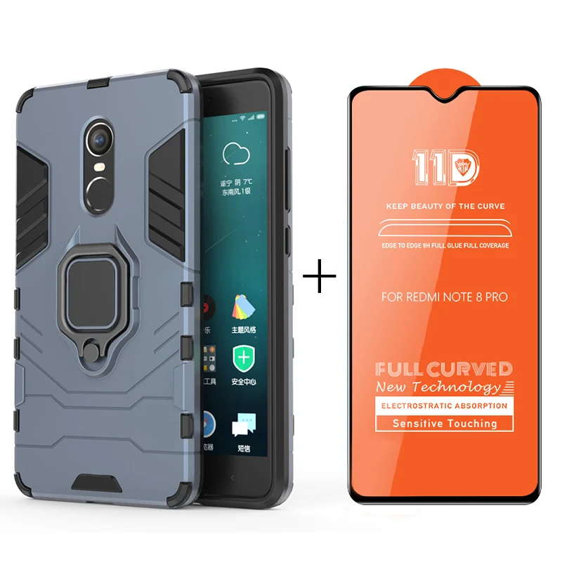 Navy color case 3 в 1 чехол+ Защитное стекло для redmi note 8 7 pro защита экрана стекло для объектива на xiomi redmi note 8 7 pro стекло для камеры - Цвет: Navy color case