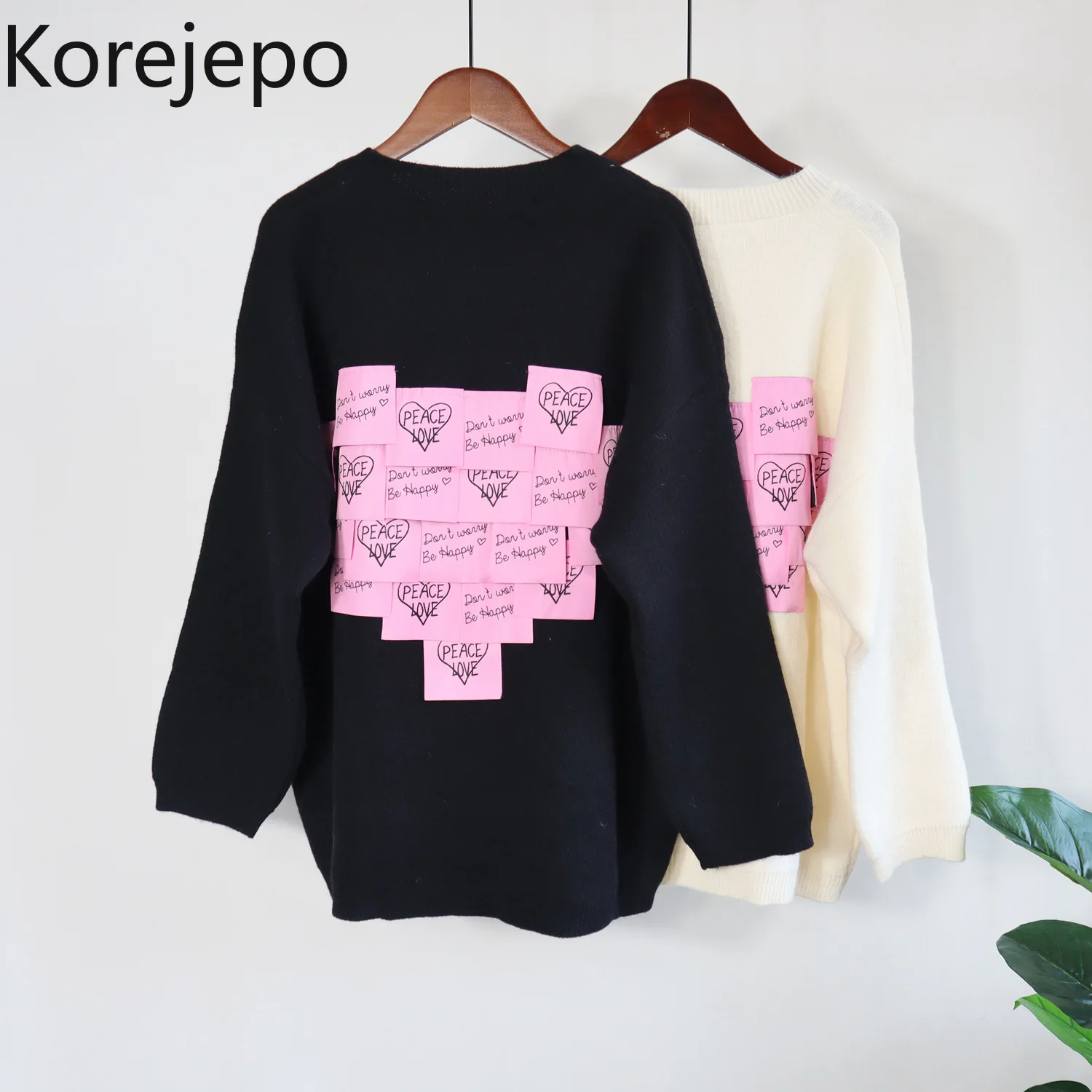 

Korejepo Women Pullover 2021 Autumn and Winter New Korean Chic Casual Loose Patch Female Knitted Sweater Top Fashion All-match
