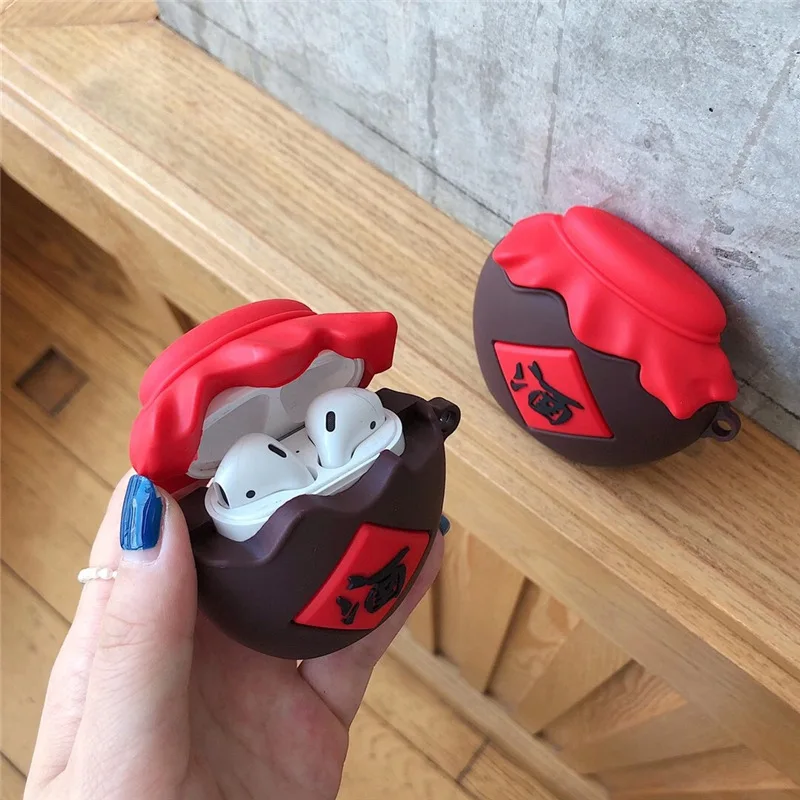 

For AirPods 1 2 Pro 3D Cute Cartoon Wine Jar Earphone Case Charging Box Silicone Wireless Bluetooth Headphone Protective Cover
