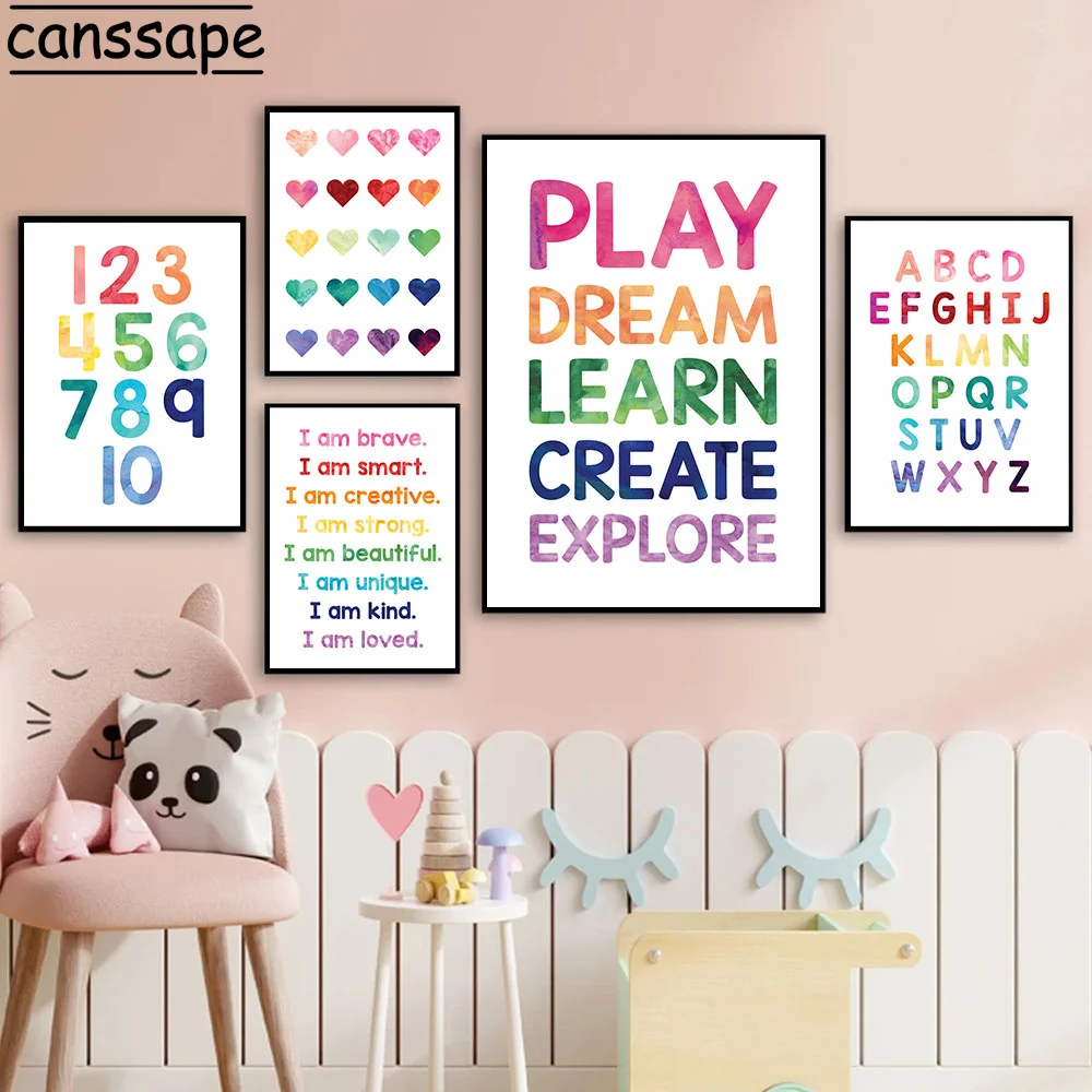 

Настенная картина для детской комнаты, постер с буквами и цифрами, принты солнца и любви, картина для раннего развития, Скандинавская Картин...