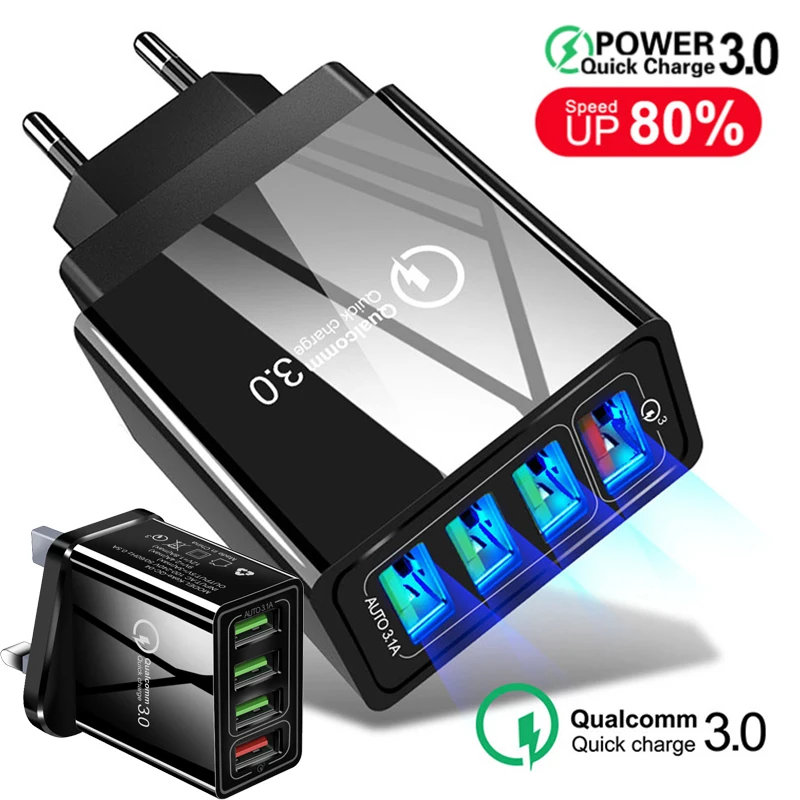 

48W Quick Charger 3.0 USB Charge For iphone 13 12 Samsung S21 Tablet EU UK Plug Wall Mobile Phone Charger Adapter Fast Charging