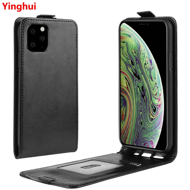 Вертикальный флип-кейс для iPhone 11 Pro Max из натуральной кожи с слотом для карты телефона.