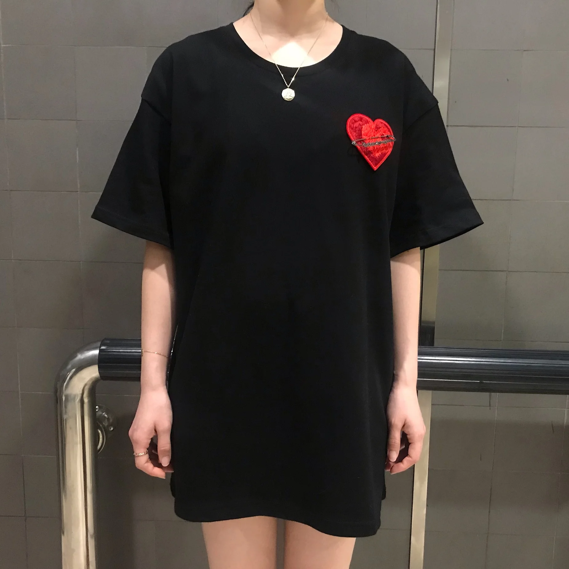 

Angels short-sleeved Palm pin red love T-shirt casual men and women couple half-sleeved top 05485450