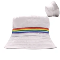 outdoor sunscreen fisherman hat summer rainbow ribbon reversible bucket hats for women men fishing hip hop bucket cap