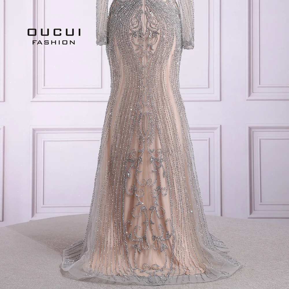 Oucui Элегантное длинное вечернее платье с бисером роскошное для выпускного вечера