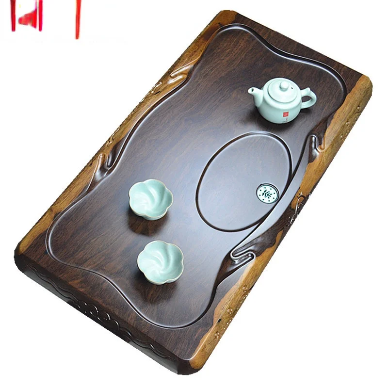 

Ebony Tea Tray Kung Fu Tea Set Household Tea Tray Table Length Square Tea Pitcher Whole Solid Wood Large Trumpet Simplicity