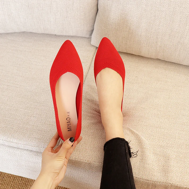 2022 Casual Shallow Women's flat Shoes Knitted Pointed Shoes Soft Ballet Shoes One Pedal Nurse Peas Shoes Mixed Color Women Shoe