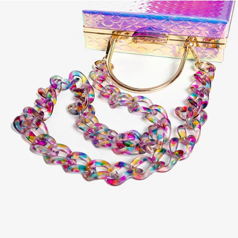

[EAM] Women New Symphony Handbag Color Resin Chain Box Female Bag Personality All-match Top-handle Bag Fashion Tide 2021 18A2337