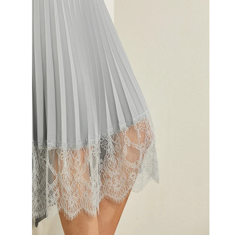 AMII минимализм весна лето плиссированные дизайн Кружева Сращивание Женская юбка