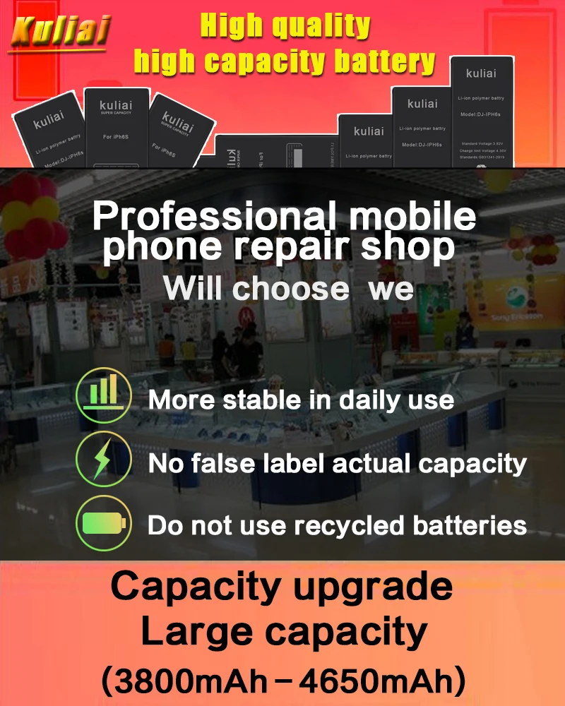 Kuliai литиевая батарея для Apple iPhone 6P 6 7 6S 7P сменные батареи внутренний аккумулятор для телефона 4260 мАч+ Бесплатные инструменты