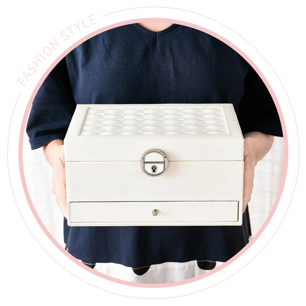 

Stud Storage Necklaces Display Earrings Gift Travel Organizer Makeup Organizer Jewelry Box Simple Solid Multi Layer With Key