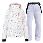 Белый женский зимний костюм для снега, одежда для сноуборда, водонепроницаемый Зимний женский лыжный костюм, куртка + брюки на бретелях для девочек