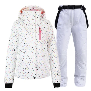 Белый женский зимний костюм для снега, одежда для сноуборда, водонепроницаемый Зимний женский лыжный костюм, куртка + брюки на бретелях для девочек